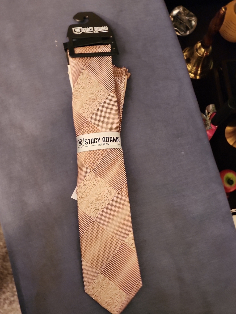 NWT Stacy Adams Men's Patchwork Beige and Brown Tie